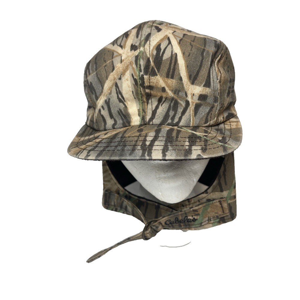 Vintage Cabelas Camo Thinsulate Hunting Hat with Ear Flap Made In USA Size L